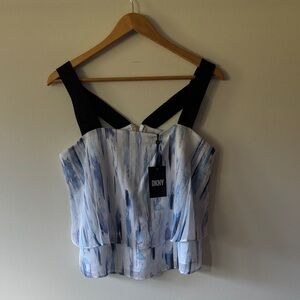 DKNY Women's Strappy Blue and Black flowy cropped tank top sz S NWT